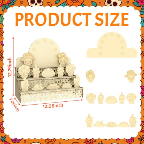 Dia De Los Muertos 3-Tier Wooden Altar Shadow Box - Festive Mexican Folk Art Decor