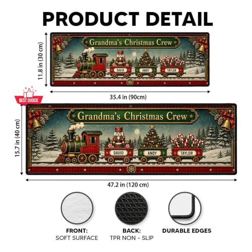 Personalized Christmas Train Family Entryway Rug - Grandma Grandpa Holiday Runner, Xmas Home Decor