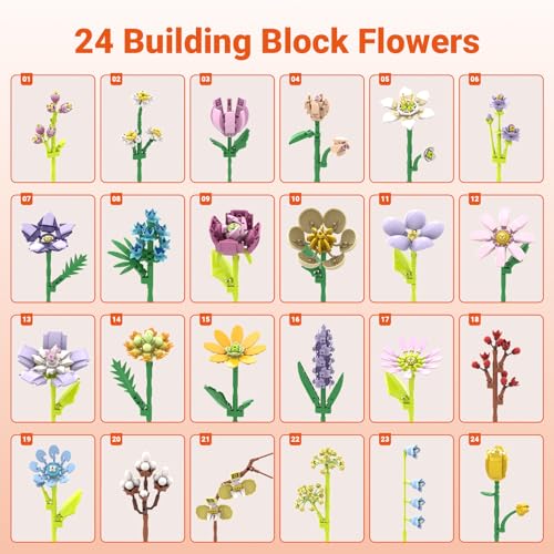 24-Pack Flower Advent Calendar for Christmas Decoration & Gift Set