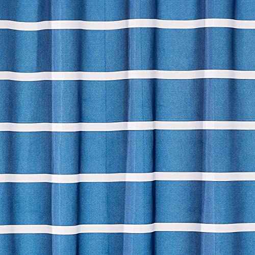 mDesign Fabric Shower Curtain, Machine Washable, Quality Reinforced Buttonholes for Bathroom, Guest Bath, Stalls, Tubs - Modern Simple Stripes Design - White/Dress Blues