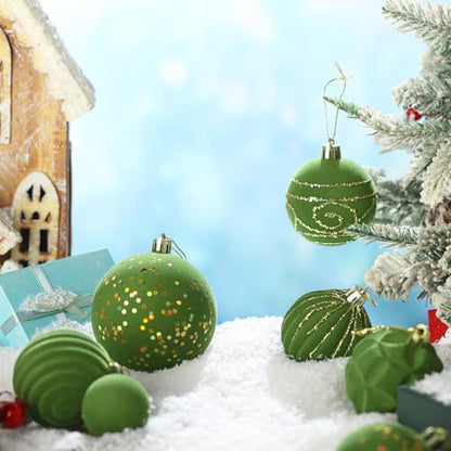 Suzile Velvet Christmas Ornaments Set - Moss Green Holiday Decorations, 18 Pcs