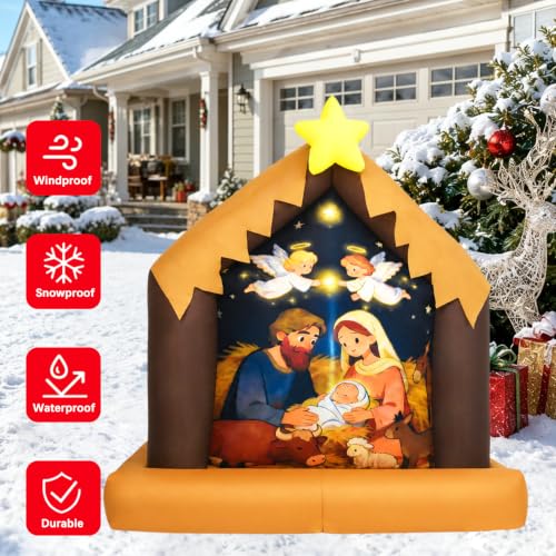 4 Ft Christmas Inflatable Nativity Scene Outdoor Decorations with Lights
