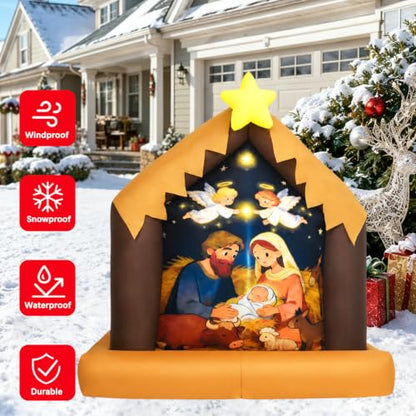 4 Ft Christmas Inflatable Nativity Scene Outdoor Decorations with Lights