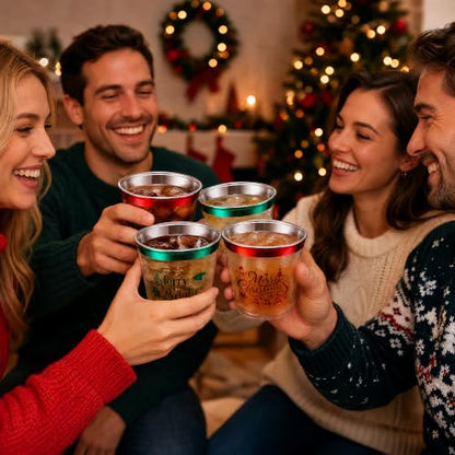 Christmas Disposable Plastic Cups 9oz - 60 Pack, Festive Design