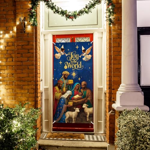 African American Nativity Scene Christmas Door Cover Decorations - Grand Size
