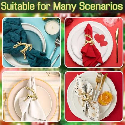 Gold Reindeer Napkin Rings Set of 6 Christmas Table Decorations - Variation of 6 / Gold Deer