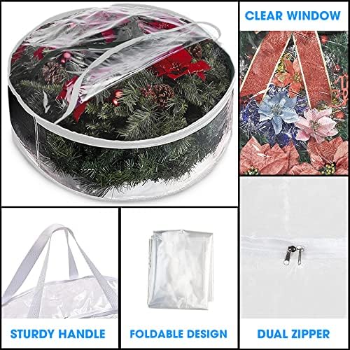 ProPik Christmas Wreath Storage Bag - 24" Clear Waterproof Container with Handles | 2-Pack