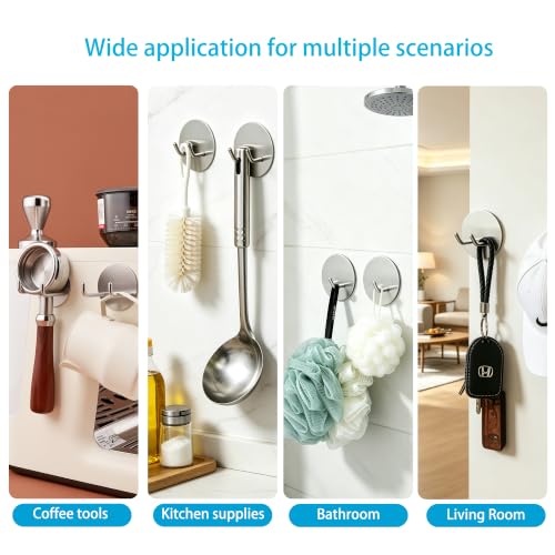 Self Adhesive Double Wall Hooks - Stainless Steel Towel and Robe Hangers, Waterproof Heavy Duty Bathroom Kitchen