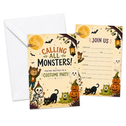 Halloween Kids Party Invitations with Envelopes - Monster Design (Variation 019)