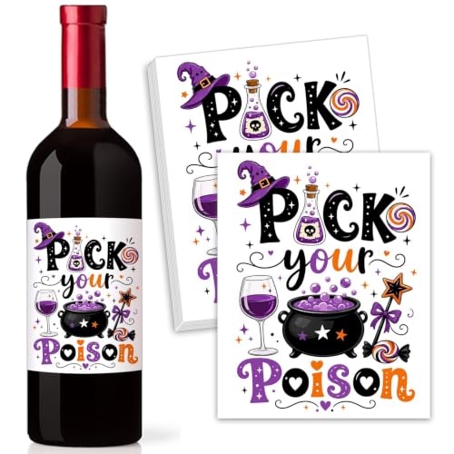 Pick Your Poison Halloween Wine Labels Witch Potion Bottle Stickers 10 Pcs