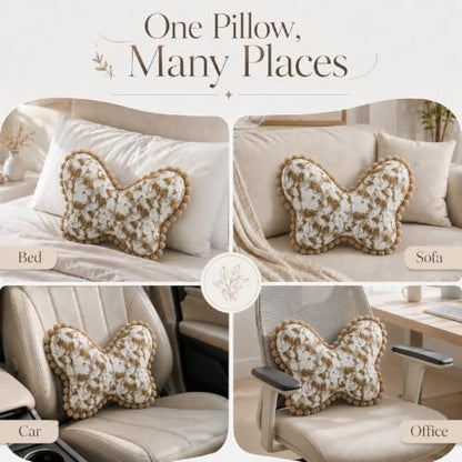 Brown Butterfly Pillow Chenille Lumbar Neck Support Cushion - Multi Posture Relief