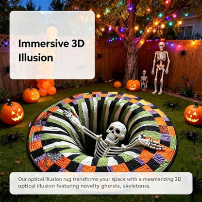 Halloween 3D Optical Illusion Rug - Ghosts Skeleton Pumpkins Door Mat