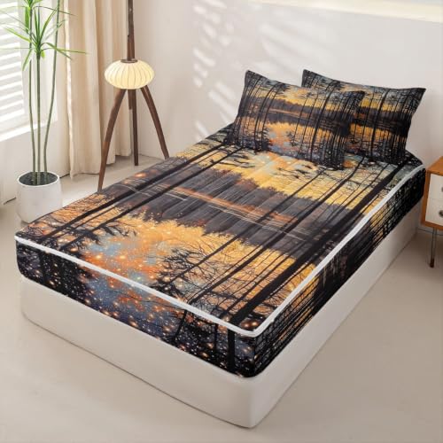 Twin Zipper Bedding Set with Comforter Sheets & Pillowcases - Black Orange