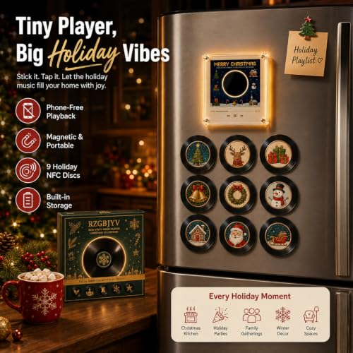 Mini Magnetic Vinyl Record Player for Fridge with NFC Discs Christmas Decor