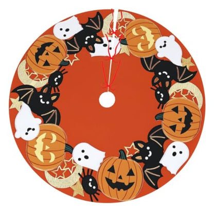 Small Halloween Ghost Pumpkin Tree Skirt, 30 Inch Autumn Holiday Decor