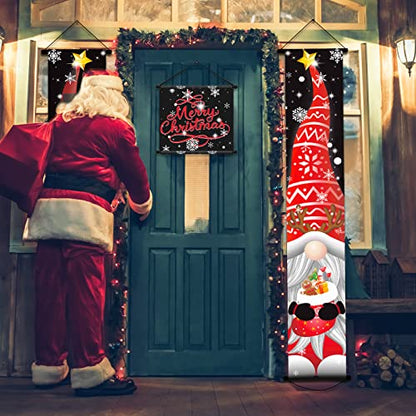 Christmas Porch Door Signs Gnome Decorations Set - Holiday Yard Flags