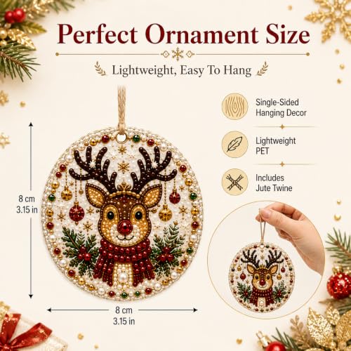 Christmas Pearl Diamond Art Ornament Kit - 6 Pieces with Pearls & Gems - Variation #17