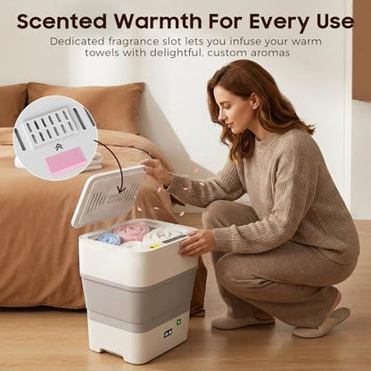White Foldable Towel Warmer 30L with Timer for Bathroom & Spa