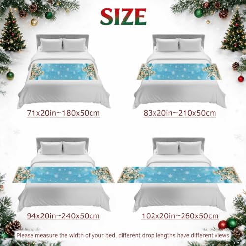 Queen Size Coastal Beach Bed Runner with Christmas Tree Starfish Decor - 83x20 Inches Blue Yellow