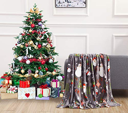 Elegant Comfort Velvet Touch Holiday Fleece Throw Blanket 50 x 60 Inches Santa Snowman Gray