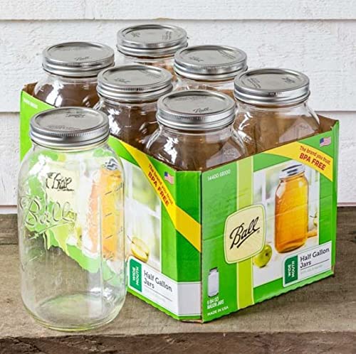 Ball Wide Mouth Half Gallon 64 Oz Jars with Lids and Bands, Set of 6 (2 Pack), WM), Clear