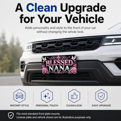 Blessed Nana Aluminum License Plate Pink Rose Cross Dove Decor - 6x12 Inches