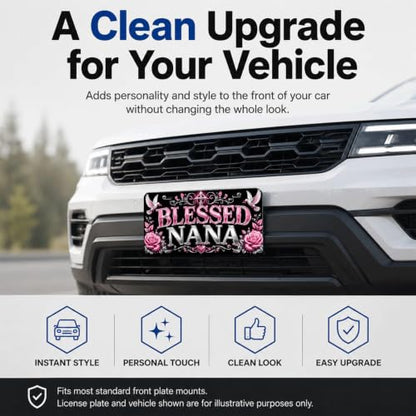 Blessed Nana Aluminum License Plate Pink Rose Cross Dove Decor - 6x12 Inches