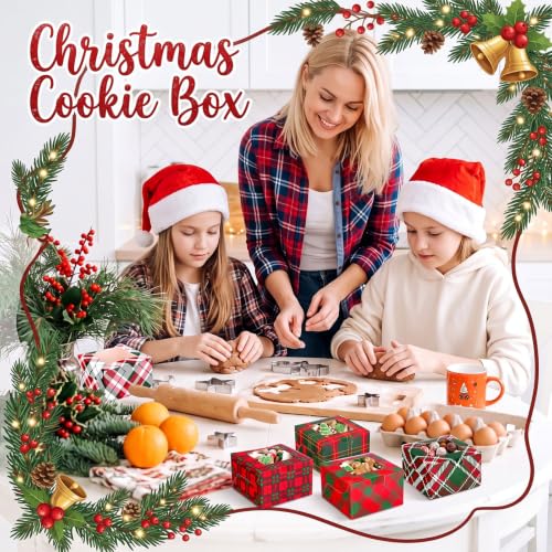 48 Pcs Christmas Gingham Treat Boxes with Window - Red & Green Holiday Design