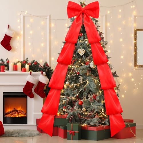 Extra Large Satin Christmas Tree Topper Bow 118in Red Streamers
