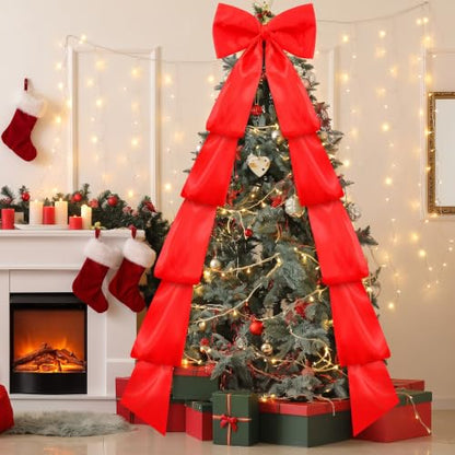 Extra Large Satin Christmas Tree Topper Bow 118in Red Streamers