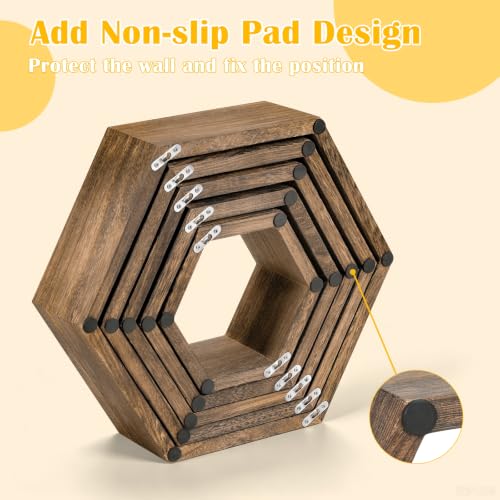 Hexagon Floating Shelves Set of 5 Honeycomb Wall Display Shelves Modern Rustic Decor
