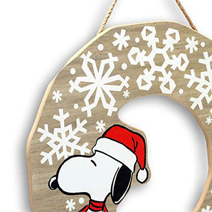 Peanuts Snoopy Snowflake Wreath Wall Decor - White Holiday Hanging Wood Sign