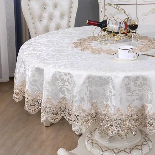 Light Brown 70-Inch Round Lace Tablecloth for Dining & Holiday Events