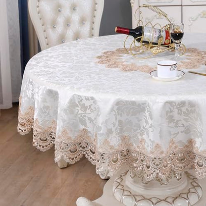 Light Brown 70-Inch Round Lace Tablecloth for Dining & Holiday Events