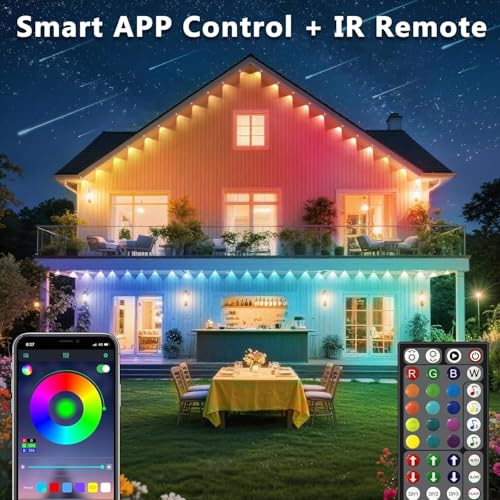 Outdoor RGB LED Lights 300FT Waterproof Smart Eaves Lighting with App & Remote - DIY Color Scenes & Modes