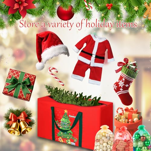Christmas Tree Storage Bag 4FT with 3 Ornament Bags - Red for 3-4.5ft Tree