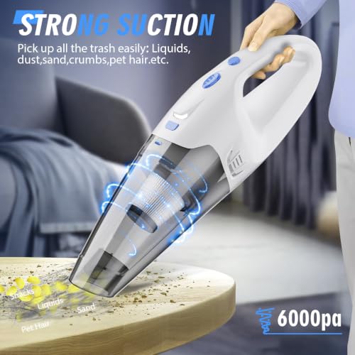 Cordless Handheld Vacuum Cleaner with 6KPa Suction & LED Light - Lightweight Portable Car & Home Cleaning