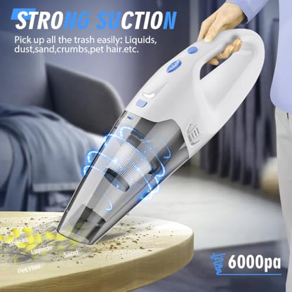 Cordless Handheld Vacuum Cleaner with 6KPa Suction & LED Light - Lightweight Portable Car & Home Cleaning