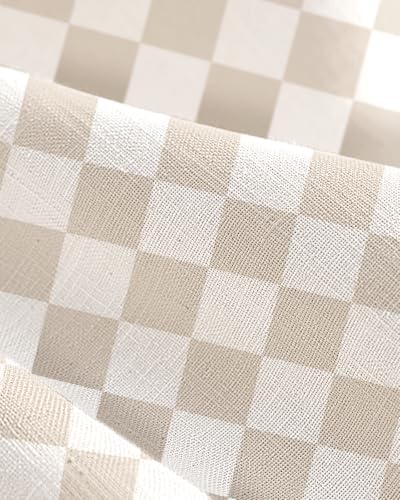 Oven Curtain with Pockets Beige Gingham Kitchen Decor - MuseHaus Variation
