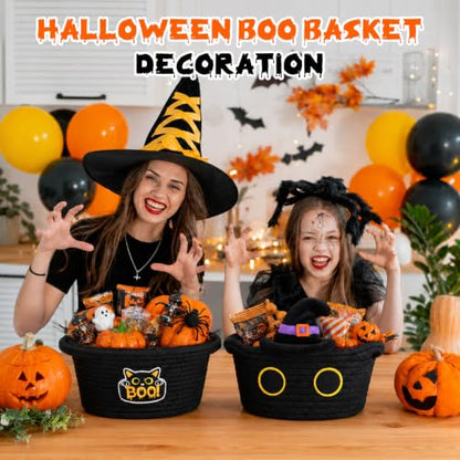 Halloween Black Cat Basket with Witch Hat - Cute Woven Storage Bin - Variation: BlackHat