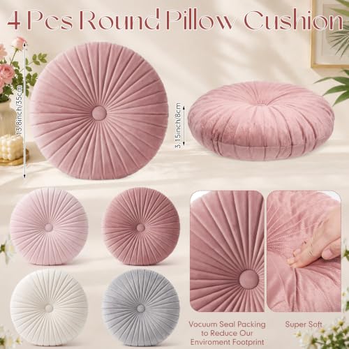 Namalu 4-Pack Blush Velvet Pumpkin Throw Pillows 13.8" Decorative Accent Cushions