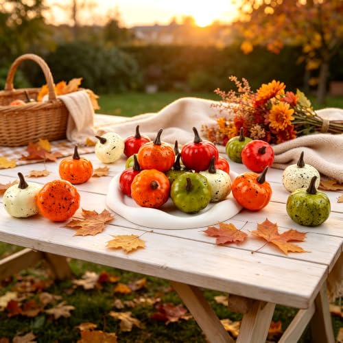 Mini Artificial Pumpkins with Bendable Stems - Fall Decor Set of 20