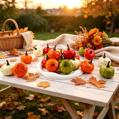 Mini Artificial Pumpkins with Bendable Stems - Fall Decor Set of 20