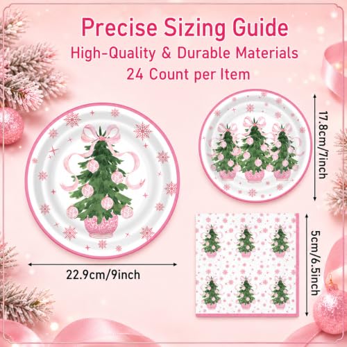 Pink Potted Plant Christmas Party Plates & Napkin Set - Coquette Variation