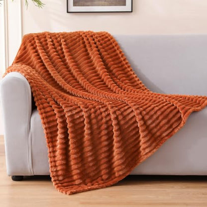 Rust Fleece Throw Blanket for Couch Sofa Bed 50 x 60 Inches - Ultra Soft Textured Microfiber