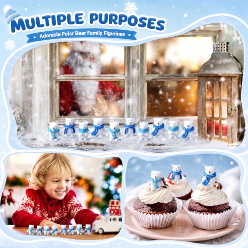 Mini Polar Bear Figurines Set - 200 Pieces with Scarf, Realistic Arctic Animal Decor