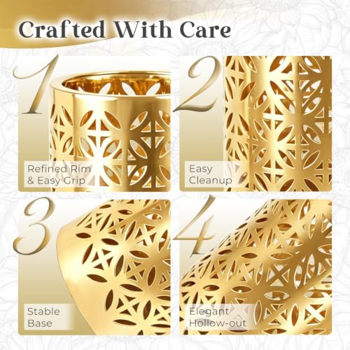 Gold Ceramic Umbrella Stand 7.9x7.9x17.9 Inches Entryway Decor