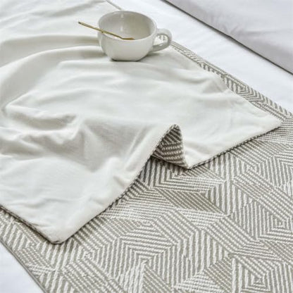 Gray Polyester Striped Bed Runner & Cushion Set 18x83in for Sofa Bedroom Hotel