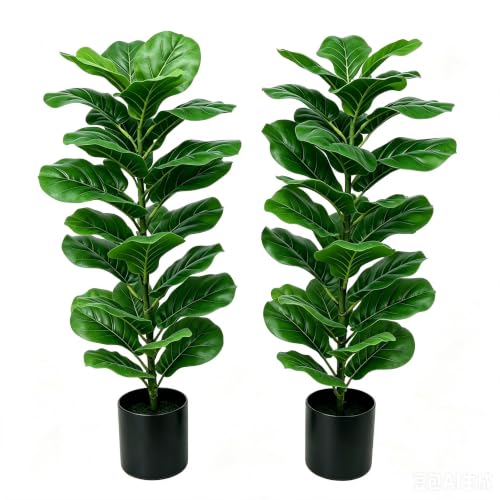 Faux Fiddle Leaf Fig Trees 40 Inch 2 Pack Indoor Floor Plants - Green-40"