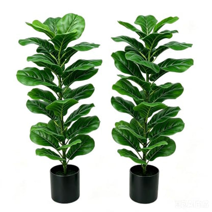 Faux Fiddle Leaf Fig Trees 40 Inch 2 Pack Indoor Floor Plants - Green-40"
